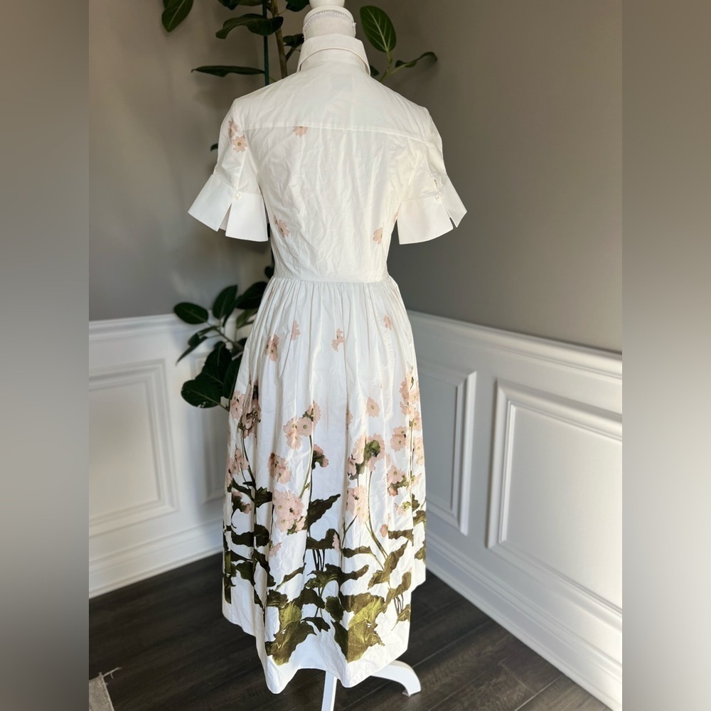 ERDEM Short-Sleeve Midi Shirt Dress in Cotton White and Green Floral 0 NWT 1345$ - Picture 10 of 14